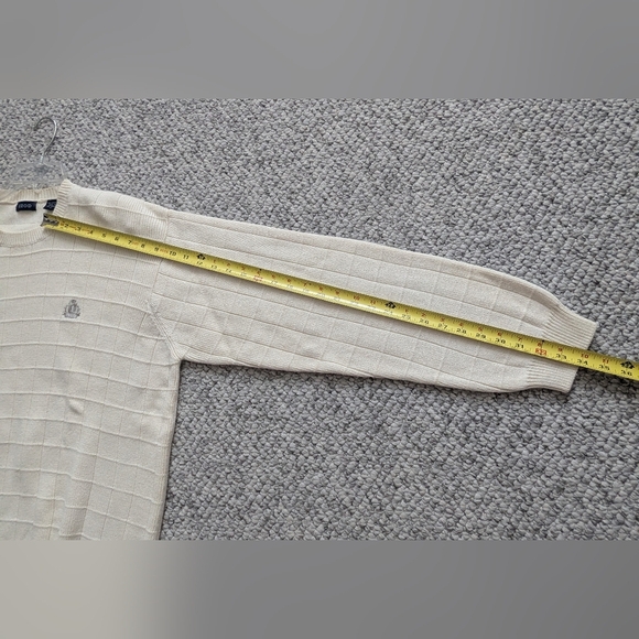 Izod Men's (Size L) Cream Cotton Crewneck Knit Sweater w/Textured Grid Design - Picture 10 of 15